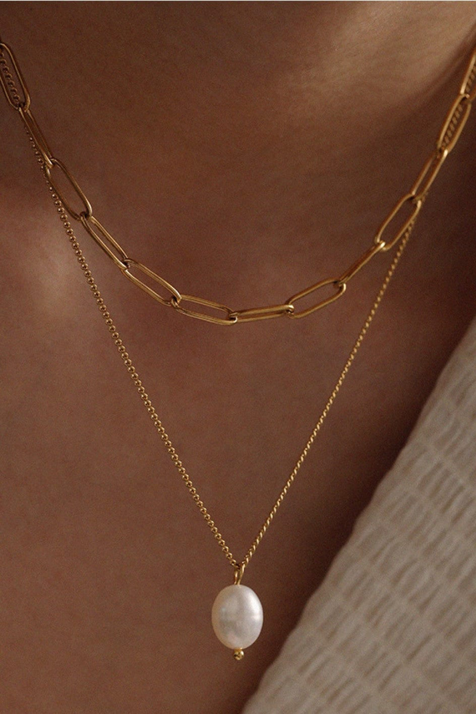 Layered Peal Drop Necklace In Gold - Infinity Raine