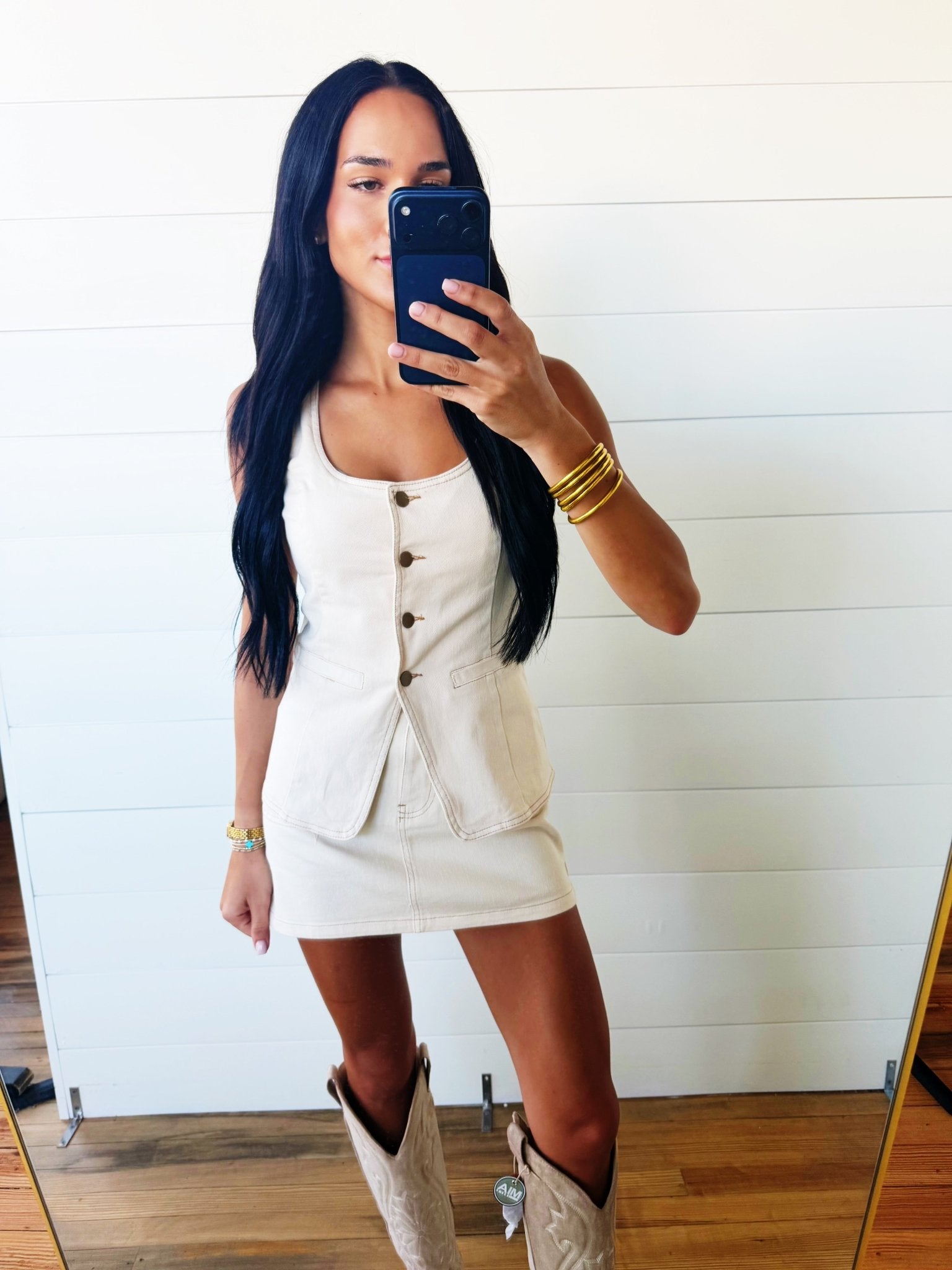 Mid-Rise Light Khaki Denim Skirt - Infinity Raine