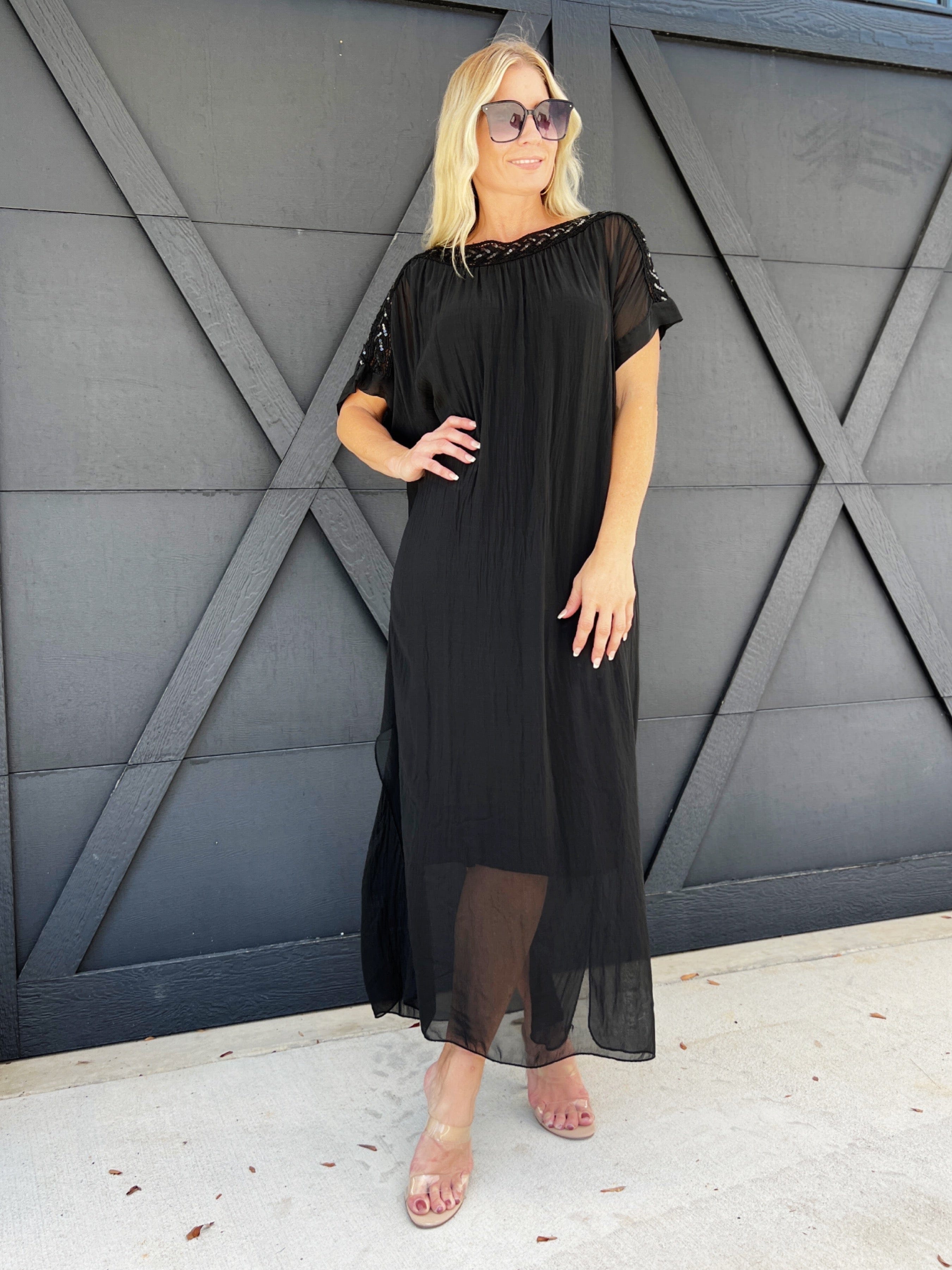 Boatneck Sheer Tunic-Black - Infinity Raine