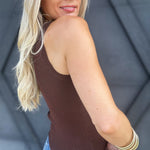 Round Neck Ribbed Tank In Brown - Infinity Raine