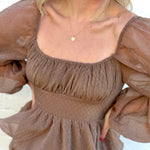 MINE Dresses Lurex Tiered Ruffle Midi Dress In Mocha