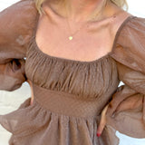 MINE Dresses Lurex Tiered Ruffle Midi Dress In Mocha