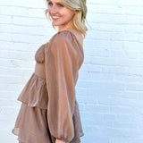 MINE Dresses Lurex Tiered Ruffle Midi Dress In Mocha