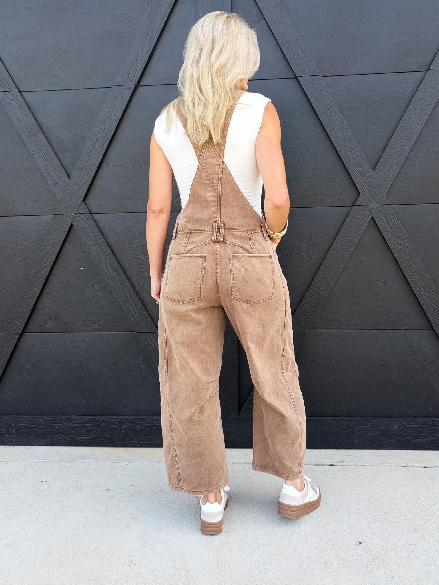 Mineral Washed Barrel Jumpsuit In Mocha Mousse - Infinity Raine