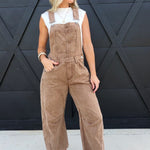 Mineral Washed Barrel Jumpsuit In Mocha Mousse - Infinity Raine