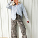 Mineral Washed Collared Button Down Knit Shacket In Light Blue - Infinity Raine