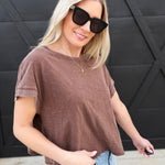 Mineral Washed Cross Detailed Open Back Top In Chocolate - Infinity Raine