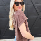 Mineral Washed Cross Detailed Open Back Top In Chocolate - Infinity Raine