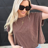 Mineral Washed Cross Detailed Open Back Top In Chocolate - Infinity Raine