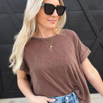 Mineral Washed Cross Detailed Open Back Top In Chocolate - Infinity Raine