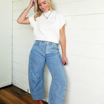 Mineral Washed Striped Barrel Pants In Denim - Infinity Raine