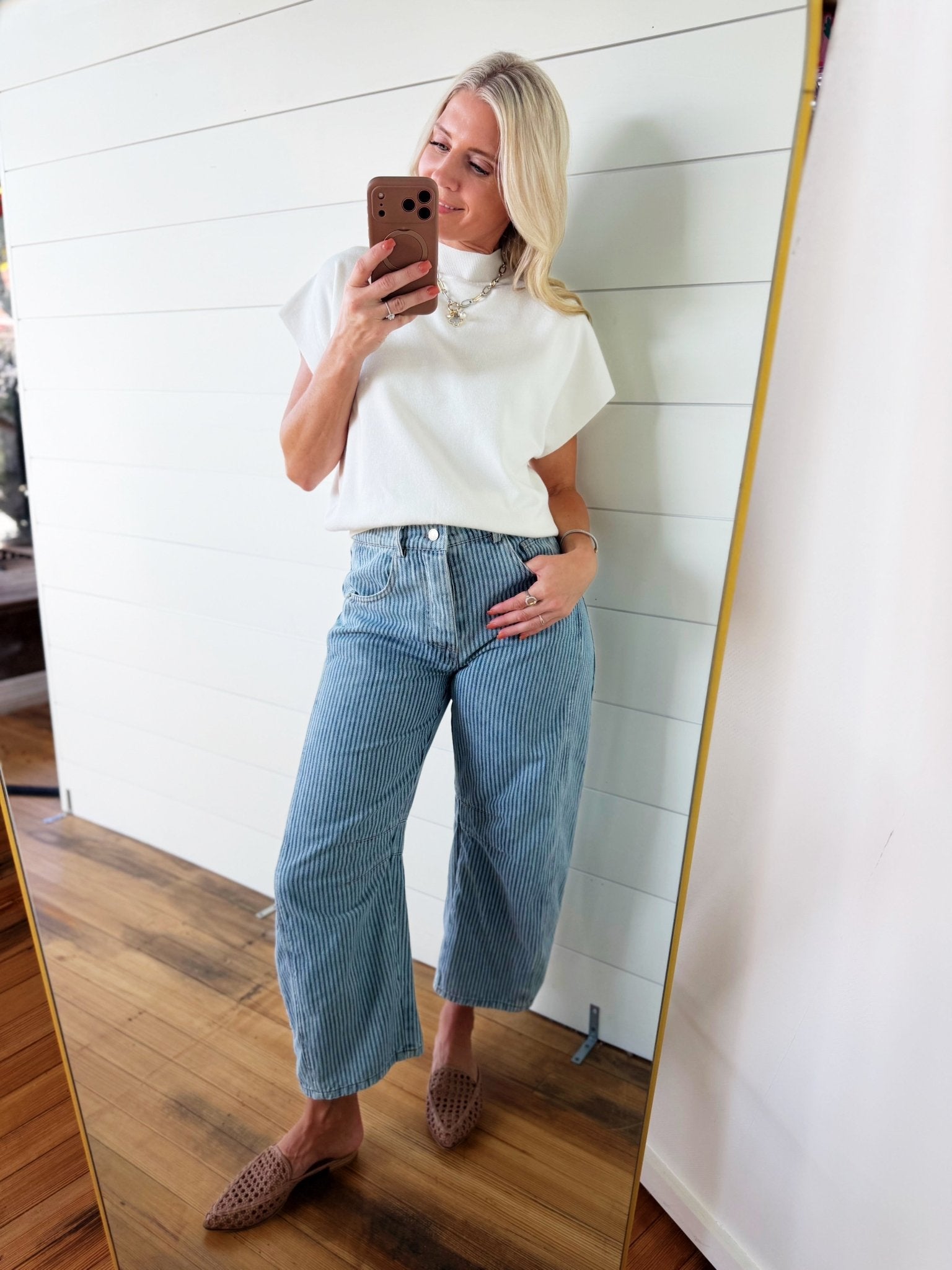 Mineral Washed Striped Barrel Pants In Denim - Infinity Raine