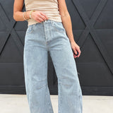 Mineral Washed Striped Barrel Pants In Denim - Infinity Raine
