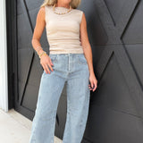 Mineral Washed Striped Barrel Pants In Denim - Infinity Raine