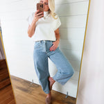 Mineral Washed Striped Barrel Pants In Denim - Infinity Raine