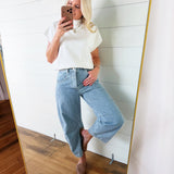 Mineral Washed Striped Barrel Pants In Denim - Infinity Raine