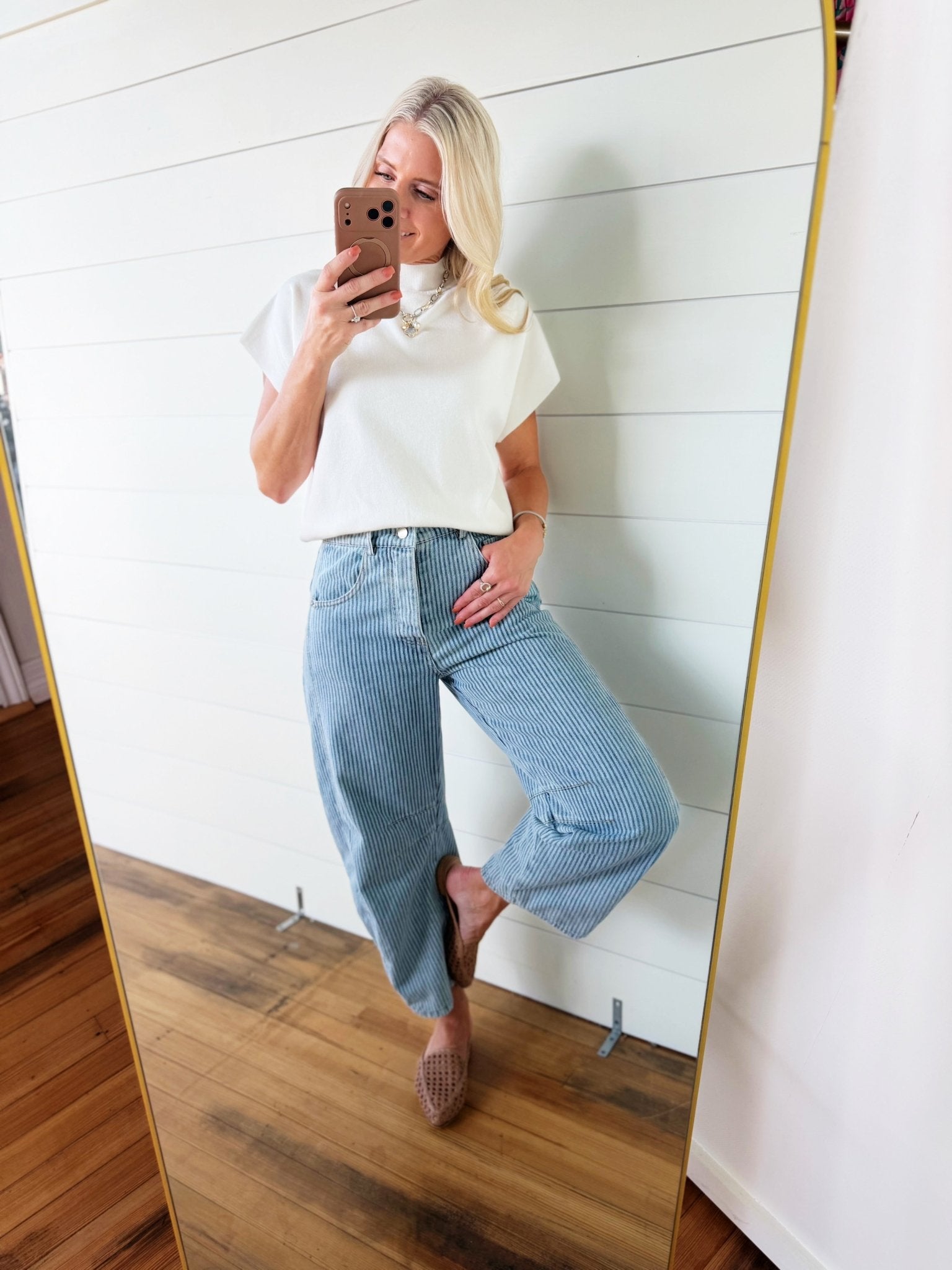 Mineral Washed Striped Barrel Pants In Denim - Infinity Raine