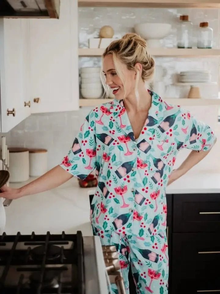 Mint Champagne & Holly Christmas Loungewear Pants Set - Infinity Raine