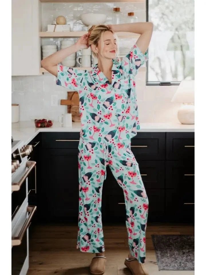 Mint Champagne & Holly Christmas Loungewear Pants Set - Infinity Raine