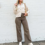 Front Pocket Wide Leg Pants In Washed Brown - Infinity Raine