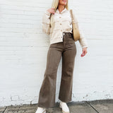 Front Pocket Wide Leg Pants In Washed Brown - Infinity Raine