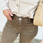 Front Pocket Wide Leg Pants In Washed Brown - Infinity Raine