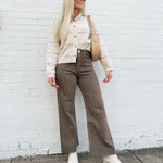 Front Pocket Wide Leg Pants In Washed Brown - Infinity Raine