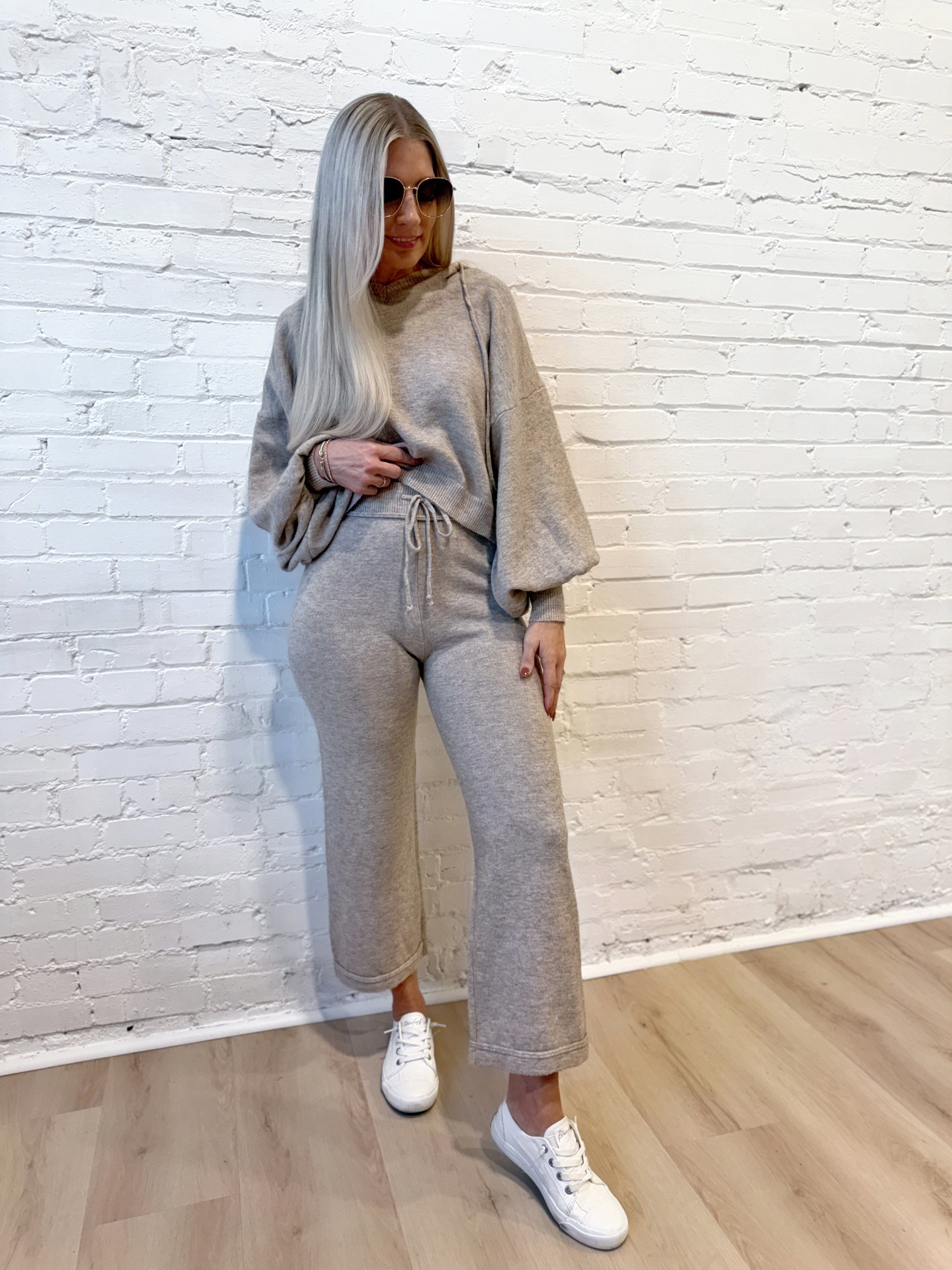 Miou Muse Bottoms - Pants Ribbed Waistband Sweater Pants In Oatmeal