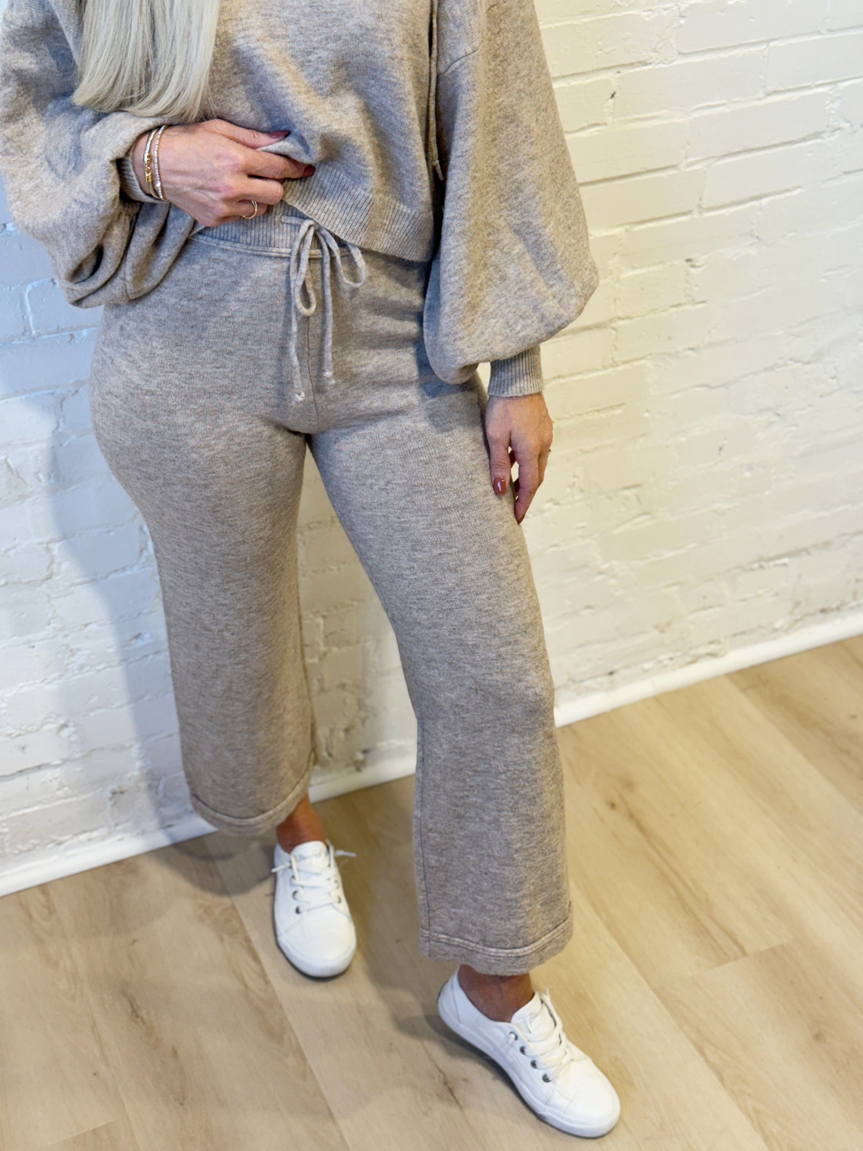 Miou Muse Bottoms - Pants Ribbed Waistband Sweater Pants In Oatmeal