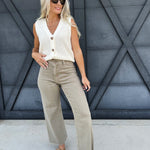 Straight Wide Leg Denim Pants In Stone - Infinity Raine