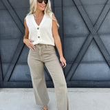 Straight Wide Leg Denim Pants In Stone - Infinity Raine