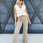 Straight Wide Leg Denim Pants In Stone - Infinity Raine