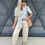 Washed Barrel Pants In Beige - Infinity Raine