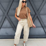 Washed Barrel Pants In Beige - Infinity Raine