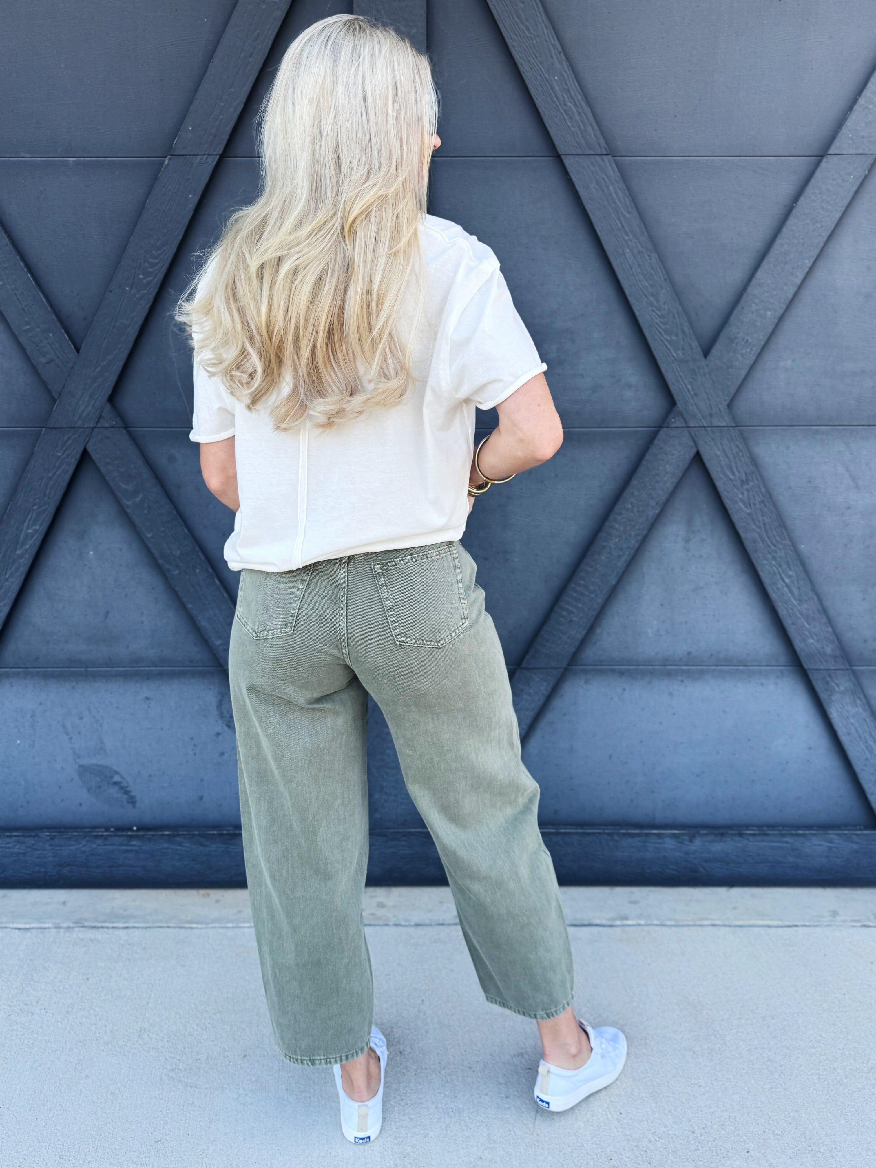 Washed Barrel Pants In Olive - Infinity Raine