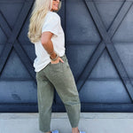 Washed Barrel Pants In Olive - Infinity Raine