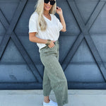 Washed Barrel Pants In Olive - Infinity Raine