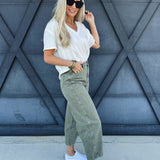 Washed Barrel Pants In Olive - Infinity Raine