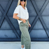 Washed Barrel Pants In Olive - Infinity Raine