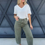 Washed Barrel Pants In Olive - Infinity Raine