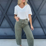 Washed Barrel Pants In Olive - Infinity Raine