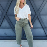 Washed Barrel Pants In Olive - Infinity Raine
