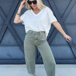 Washed Barrel Pants In Olive - Infinity Raine
