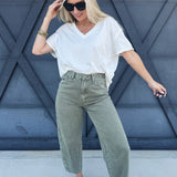 Washed Barrel Pants In Olive - Infinity Raine