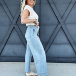 Washed Denim Front Tie Pants - Infinity Raine