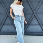 Washed Denim Front Tie Pants - Infinity Raine