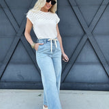 Washed Denim Front Tie Pants - Infinity Raine