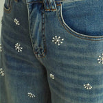 Miou Muse Bottoms - Pants Washed Denim Jeans With Bead Trim