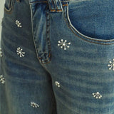 Miou Muse Bottoms - Pants Washed Denim Jeans With Bead Trim