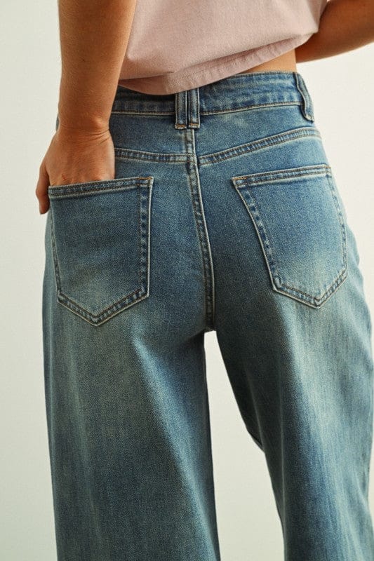 Miou Muse Bottoms - Pants Washed Denim Jeans With Bead Trim